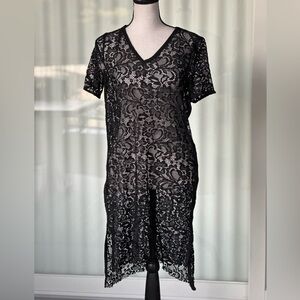 Mango Black Lace V-Neck Top NWOT